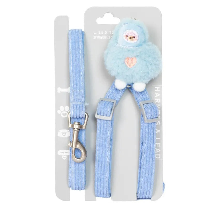 Cute Bunny Cat Harness & Leash Set | Adjustable Pet Vest with Plush Charm