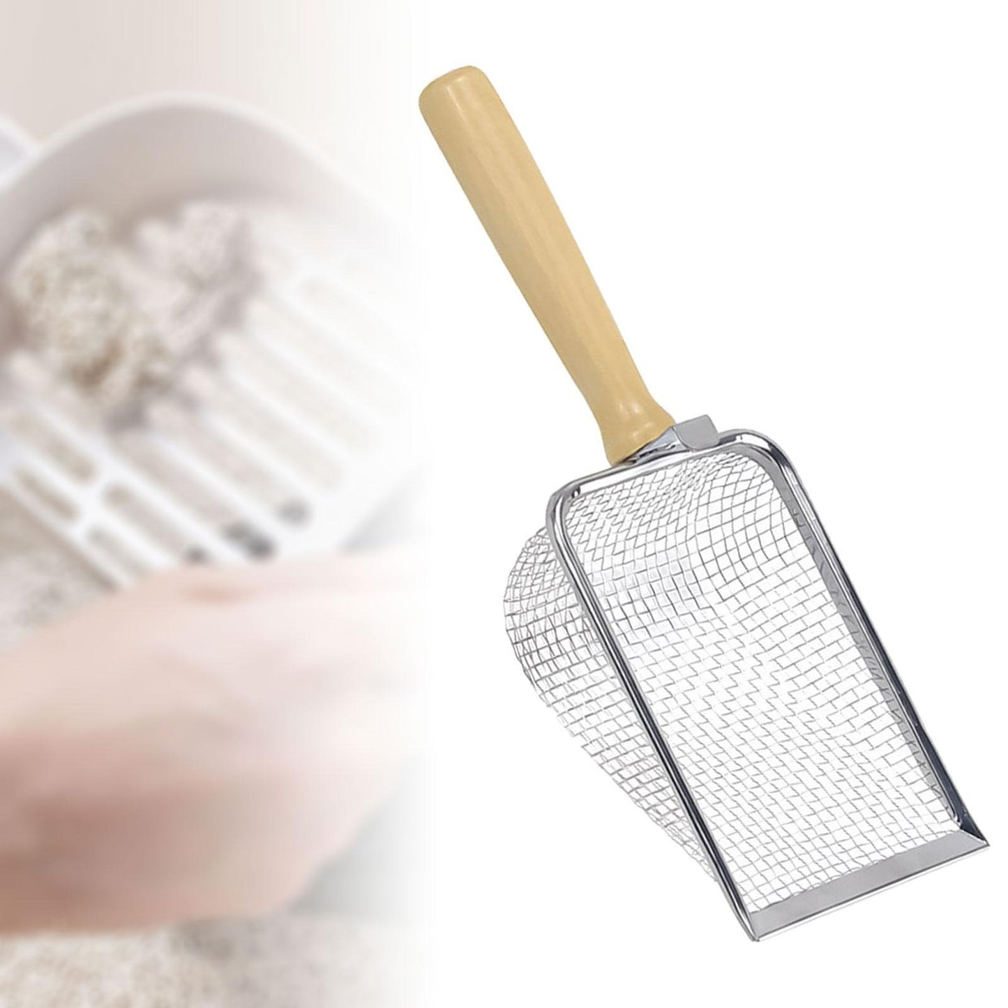 Metal Wire Cat Litter Scoop with Wood Handle